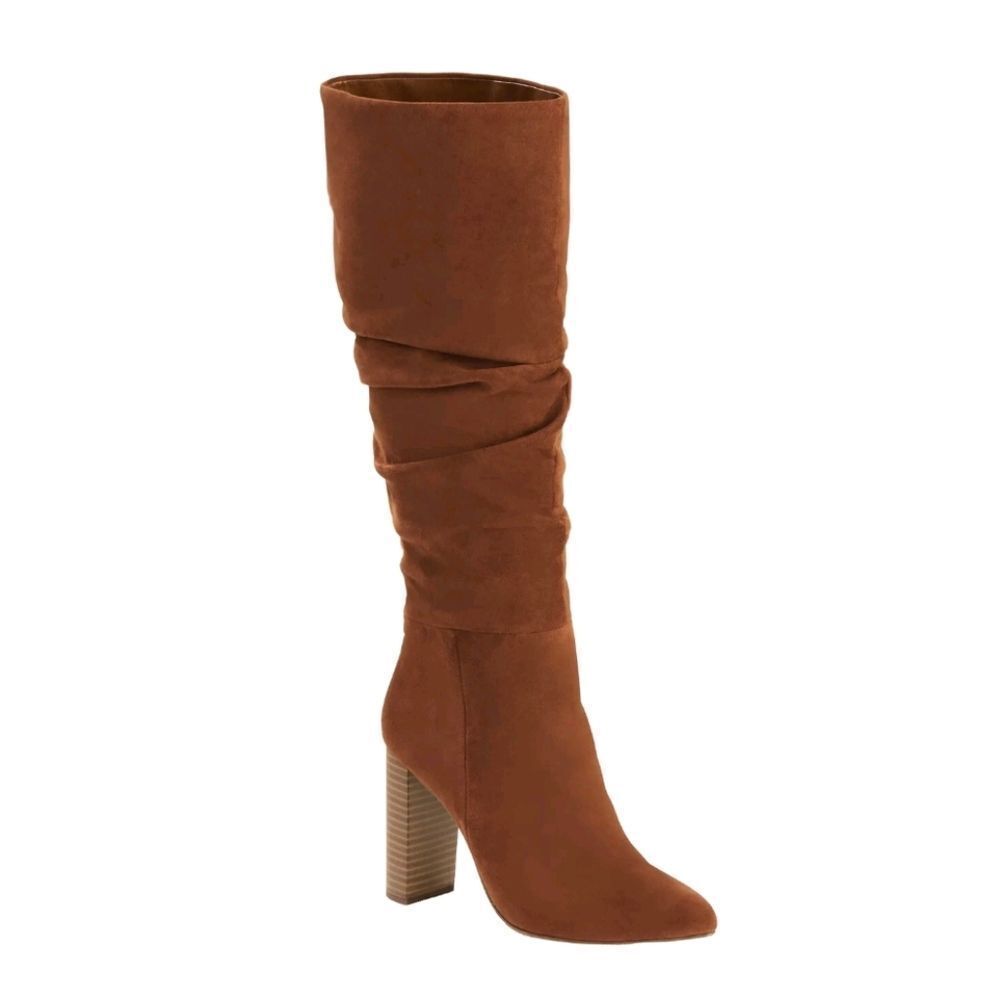 Scoop 10 Brown Penny Microsuede High Heel Pull-On Slouch Boots - New